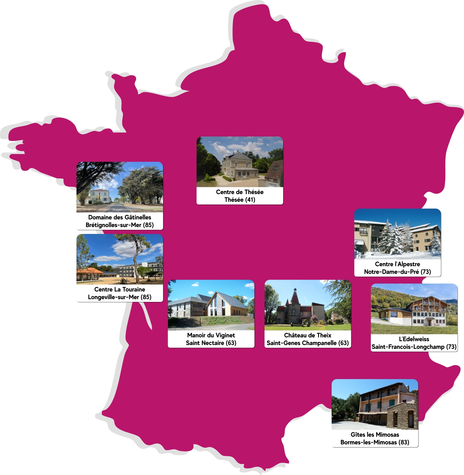 Carte des centres d'h&eacute;bergement Temps Jeunes